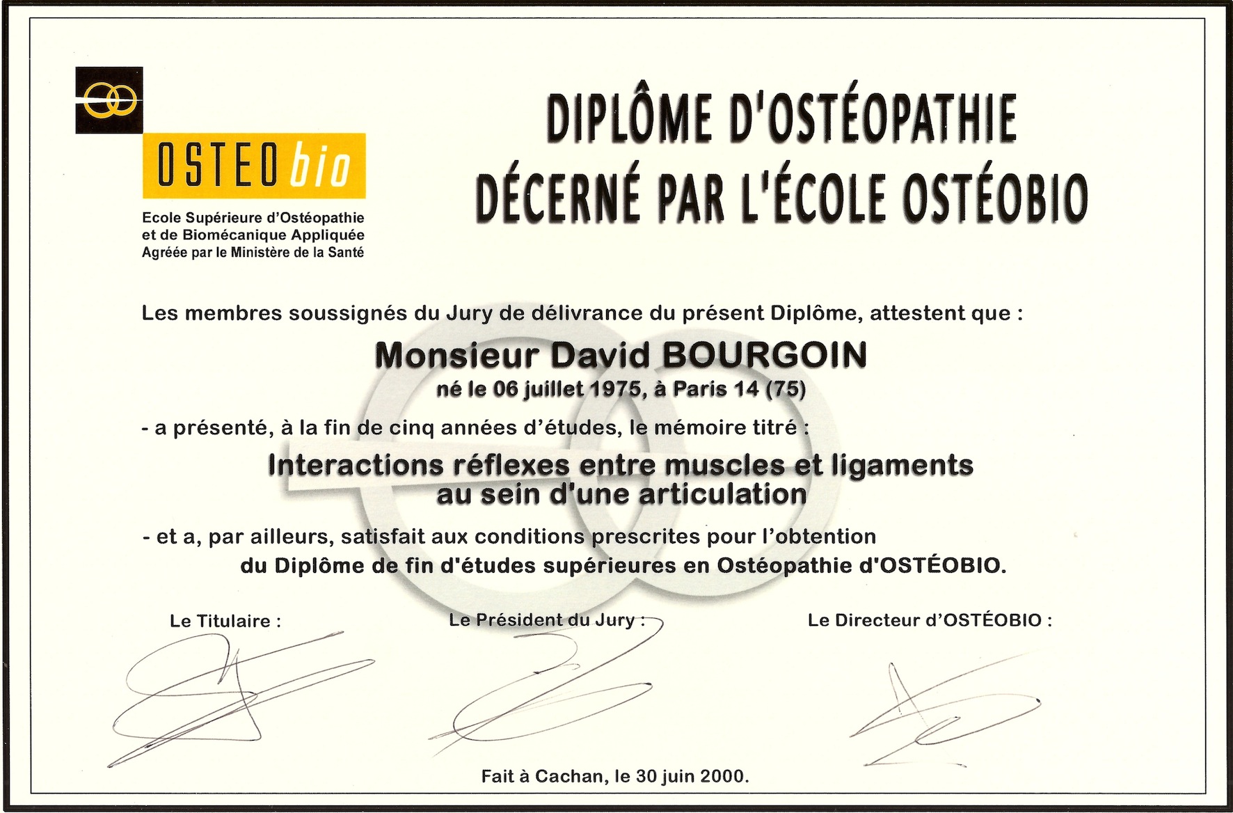 diplome osteopathe